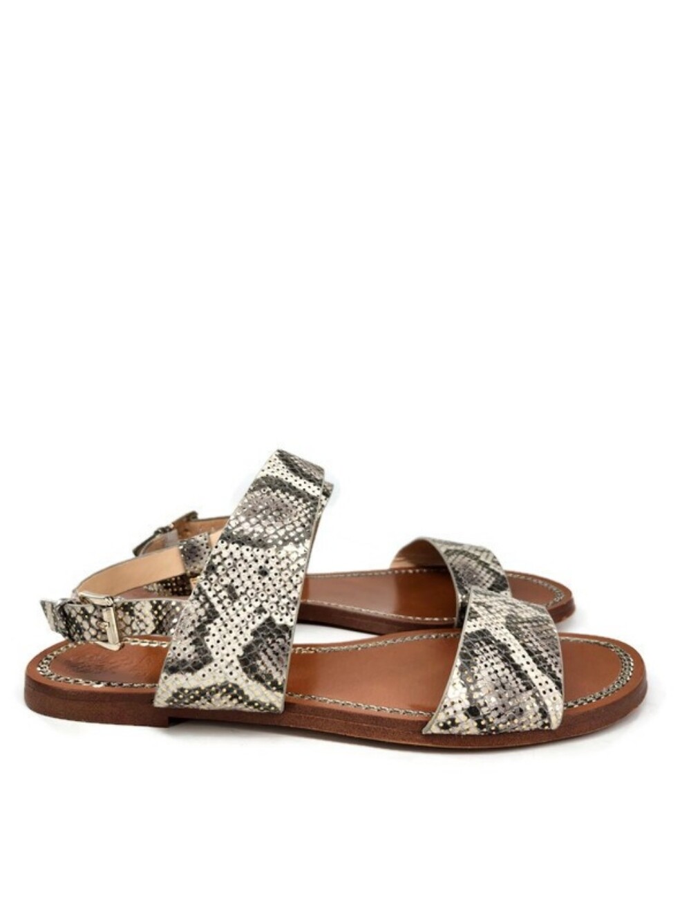Vince Camuto Rentin Grey & White Snake Print Gold Shimmer Leather Flat Sandals - Picture 5 of 13
